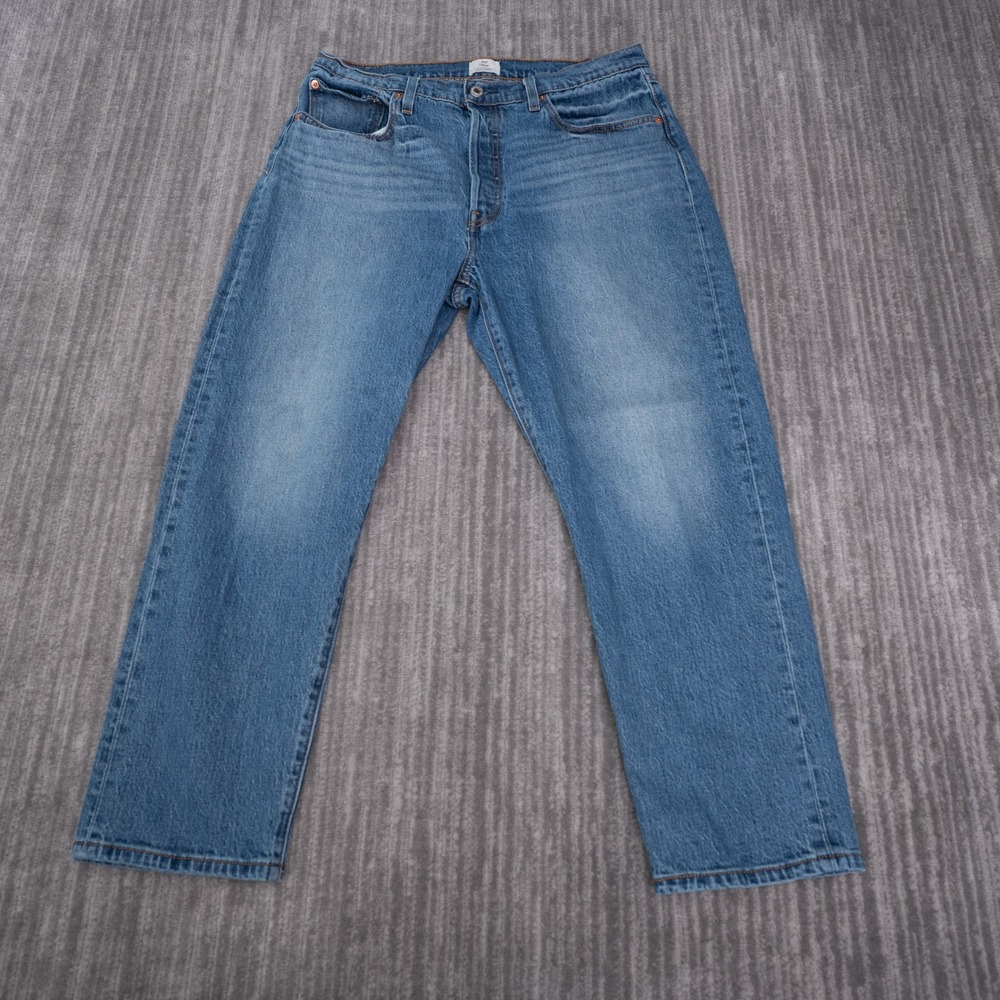 Levi's 501 Crop Jeans Womens 32 Blue Excellent High Rise Straight Leg Denim